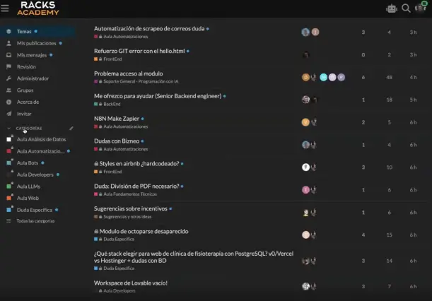 Comunidad de alumnos Racks Academy