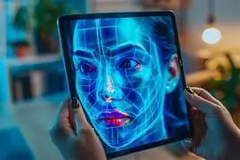 Rostro IA en ordenador