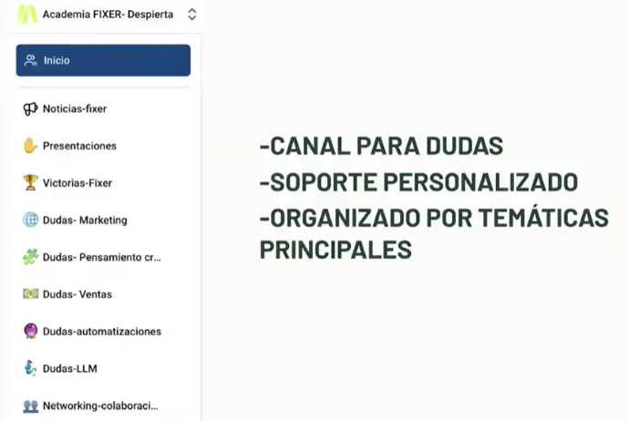 Espacio en plataforma IA Fixer academy para interacción de la comunidad de alumnos