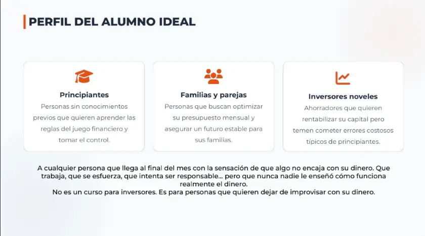Perfil de alumno ideal para el curso Finanzas personales para la vida real de Pablo Gil